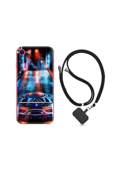 Apple Uyumlu iPhone 7 8 Kılıf Boyun Askılı Neon Cars 1724