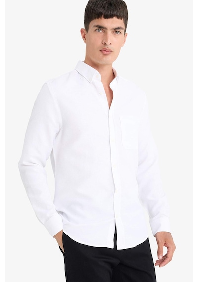 DeFacto Slim Fit Dar Kesim Polo Yaka Dokulu Uzun Kollu Beyaz Gömlek T2066AZ25SPWT34