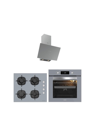 Silverline 3481 Flam Davlumbaz - CS5335S01 Ocak - BO65E4S01 Gri Fırın Gri Cam Ankastre Set