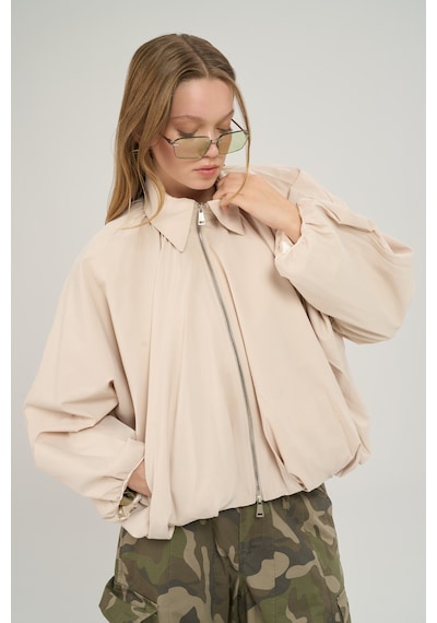 Mai Collection Amsterdam Fermuarlı Bej Bomber Ceket