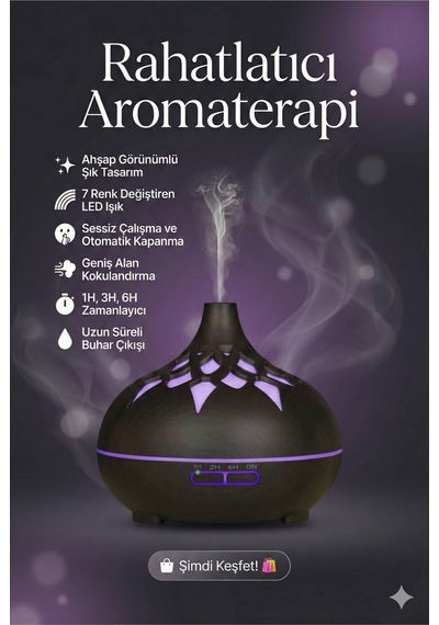 Aroma Difüzör Gece Işığı 7 Led Desenli Nemlendirici Kumandalı Buhar Makinesi 550 Ml Çok Renkli 88998066