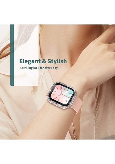 Apple Uyumlu  Watch  40mm Ekran Koruyuculu Tek Sıra Kenar Taşlı Sert Pc Kasa Koruyucu