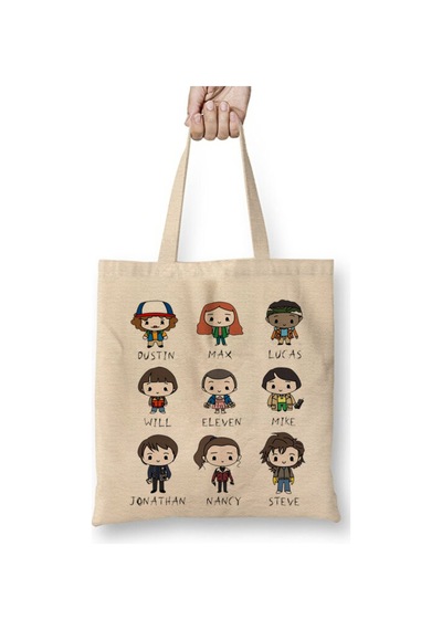 Toyaso Stranger Things Team Beyaz Bez Çanta Uzun Saplı Alışveriş Çantası Plaj Çantası Beyaz