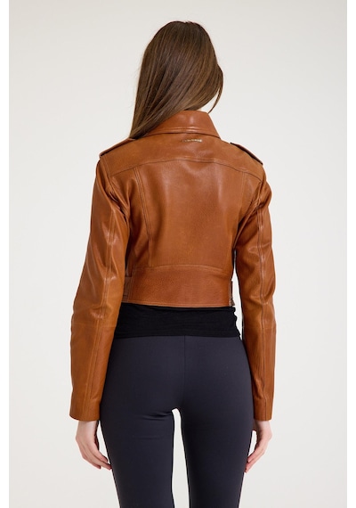 Fit Biker Kısa Bayan Deri Ceket Vb-1 Bk-2581 - 23489 Viski