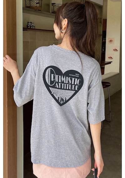 Unisex Optimistic Baskılı Tasarım Tshirt Gri