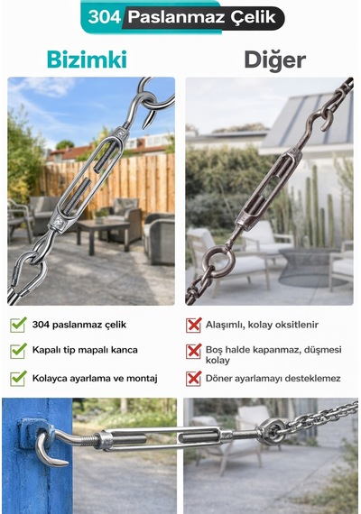 Çelik Gerdirme Turnbuckle Yüksek Dirençli Kanca & Mapalı Uçlu Gerdirme Aparatı 4 Adet