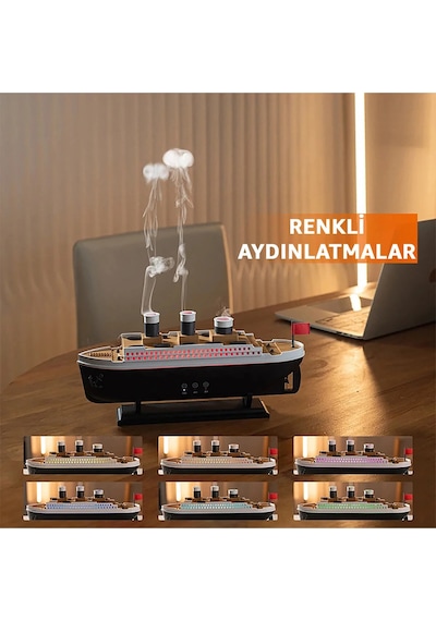 250 Ml Buharlı Gemi Nemlendirici Hava Nemlendirici Buhar Makinesi Aromaterapi Difüzörü Led Işıklı
