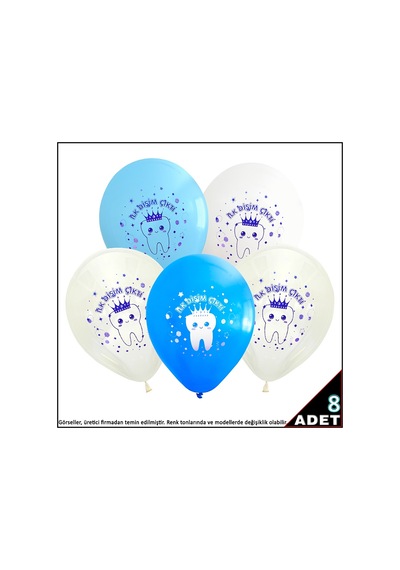 İlk Dişim Çıktı Balon, 30cm x 8 Adet - Mavi