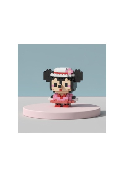 Pembe Elbiseli Sevimli Mouse Nano Blok - 3d Mikro Puzzle Hobi Seti