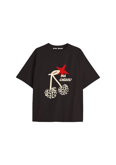 Kalic Studio Y2k Vintage Cherry Baskılı Siyah T-shirt Kod 91 Siyah-91