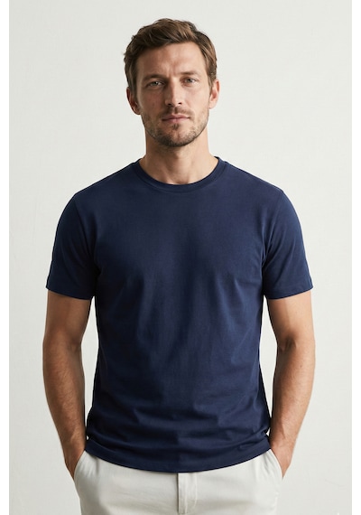 Elemge Pamuk Likra Magic Fit Lacivert Erkek T-shirt Compact Penye Kısa Kol Tişört Elastan