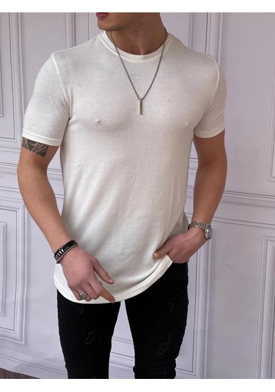 Modefendi Slim Fit Pamuk Triko Kumaş Tshırt Beyaz