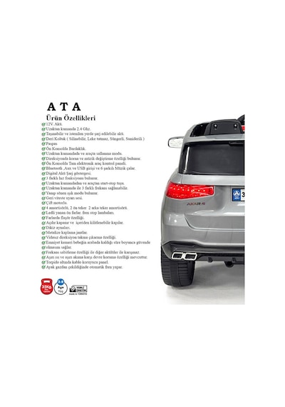 Ata 12 Volt Gt Uzaktan Kumandalı Akülü Suv Çocuk Arabası Gri