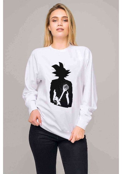 Silhouette Dragon Ball Baskılı Beyaz Kadın Sweatshirt