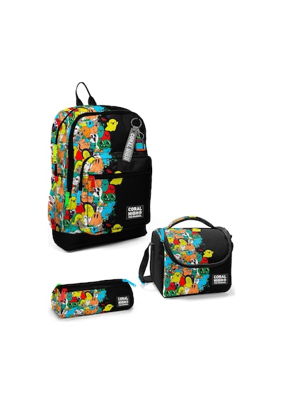 Coral High Kids Siyah Karikatür Desenli 3 Lü Okul Çanta Seti Set0123774 Siyah