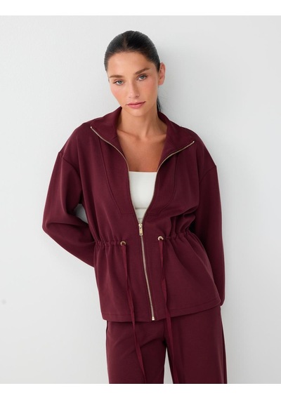 Jimmy Key Bordo Bel Ayarlamalı Fermuarlı Modal Ceket 6ww057725562