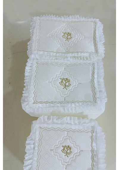Çeyizlik Gül Figürlü Çiçek Işlemeli 3lü Bohça, Nişan Gelin Damat Hurcu 3lü Diğer