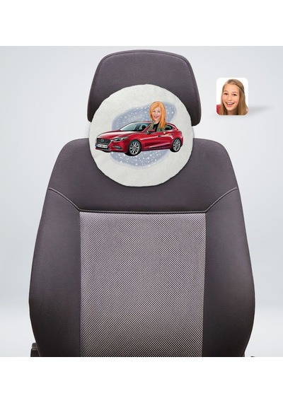 Kişiye Özel Plakalı Kadın Mazda 3 Karikatürlü Yuvarlak Araç Koltu