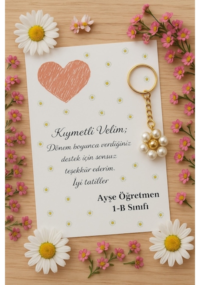 Öğretmen İsimli 20 Adet Papatya Anahtarlık - Veli Hediyesi - İyi Tatiller Hediyesi - Okul Hediyesi Çok Renkli