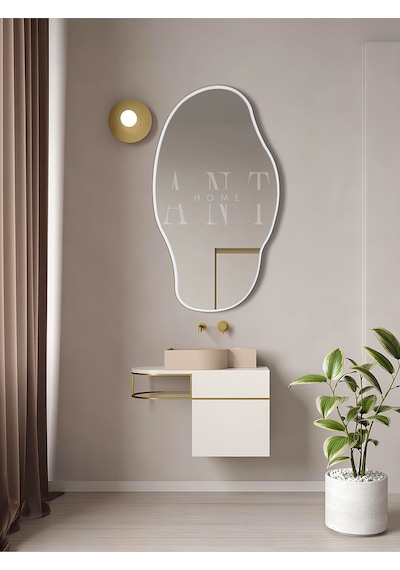 Asimetrik Ayna, Konsol Aynası, Dresuar Aynası, Tuvalet Aynası, Şişecam Ayna 90x50cm 90 X 50 Beyaz