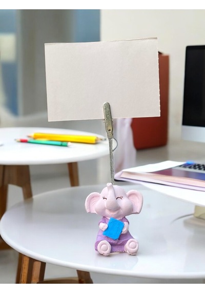 Minik Tatlı Kawaii Kitaplı Yavru Fil Fotoğraf Not Tutacağı Ofis Masası Hediye Tutucu Tutacak Pembe