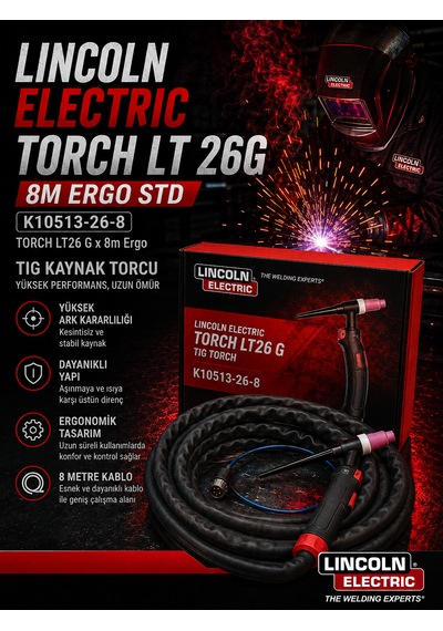 Lincoln Electric Lt 26 G Ergo Tıg Argon Kaynak Torcu 8 Metre K10513-26-8