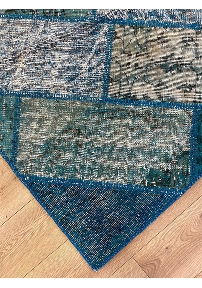 Çam Halı PW729 Turkuaz El Dokuma Patchwork Yün Halı