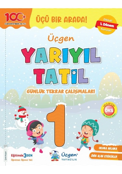 Üçgen 1.sınıf Yarıyıl Tatil Kitabı 2023-2024 1.dönem Konularını Kapsar