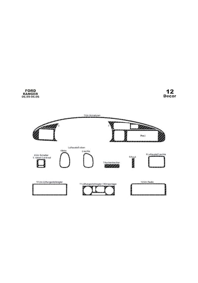 Ford Ranger Torpido Kaplama 1999-2006 12 Parça Karbon