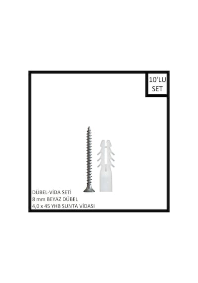 Dübel-vida Seti, Beyaz Dübel 8 Mm, 4,0x45 Yhb Sunta Vidası, 10 Adet