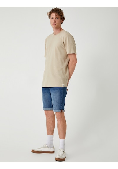 Koton Slim Fit Kot Şort Cep Detaylı Katlamalı Paça Pamuklu Orta İndigo 4sam40100nd İndigo