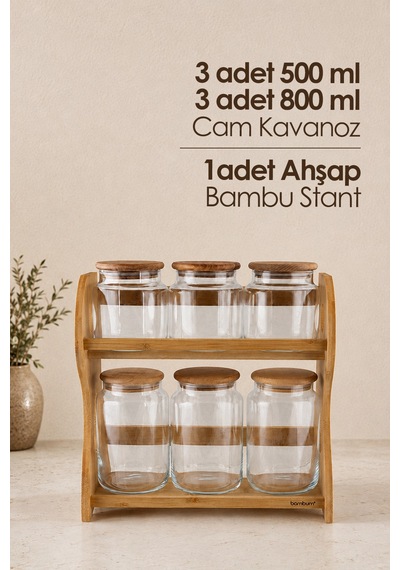 Bambum Bench Plus Standlı Saklama Set 7p Ahşap