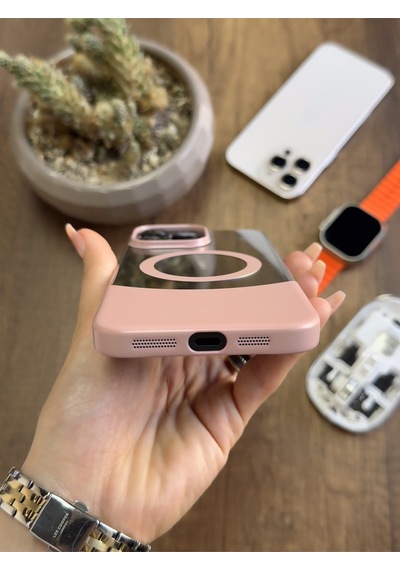Apple iPhone 16 Pro Max Magsafe Uyumlu Mika Sararmaz Kılıf Soocase720 Pembe