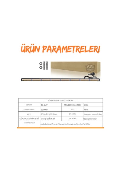 Turuncu Tepe Çakar Bar Led 120cm 12-24v Off Road Çekici Traktör İkaz Lambası Çakar 15 Modlu Siyah