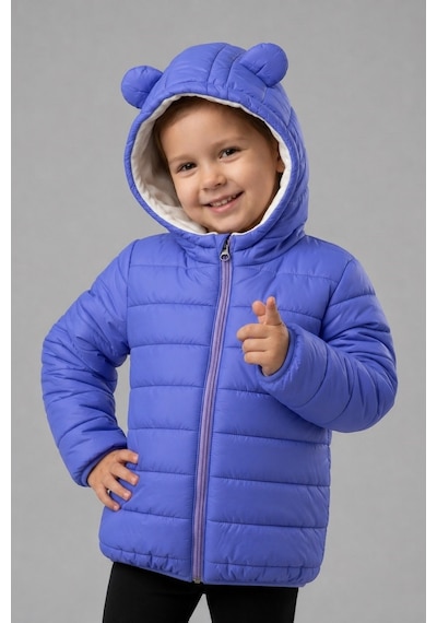 Mnk Baby & Kids Kız Çocuk Kapüşonlu İçi Polarlı Fermuarlı Şişme Mont M00859 Lila