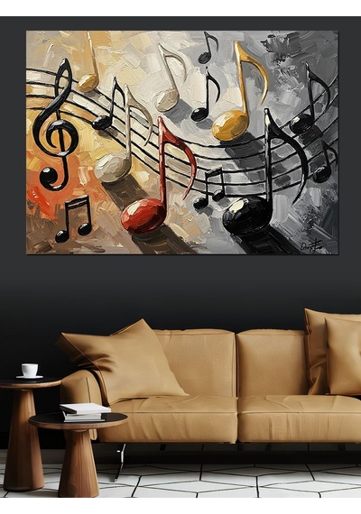 Renkli Notalar Modern Sanat Tablosu Dekoratif Kanvas - Mdf Ahşap Tablo