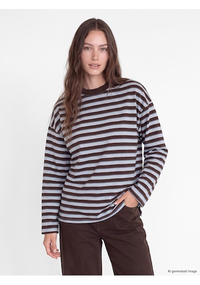 Lcw Modest Mavi Çizgili Oversize Kadın Sweatshirt Tunik