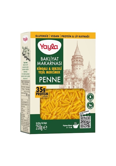 Glutensiz Kinoalı Ve Sebzeli Yeşil Mercimek Penne Bakliyat Makarnası 250 G