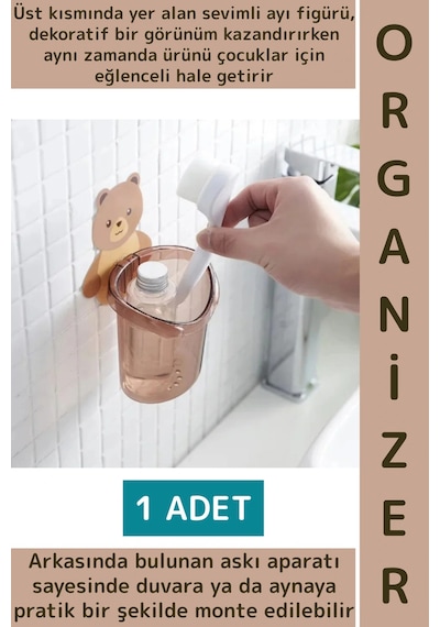 Dayanıklı Asılabilir Kolay Montaj Mutfak Banyo Küçük Eşya Çocuk Odası Sevimli Ayı Figürlü Organizer Çok Renkli