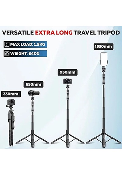 Bluetooth Kumandalı 153cm Tripod Selfie Çubuğu / Go Pro Uyumlu /