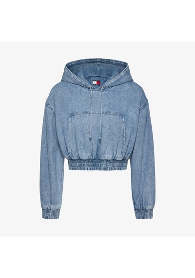 Tommy Hilfiger Tjw Denim Cropped Kadın Mavi Hoodie - Dw0dw20539 Mavi