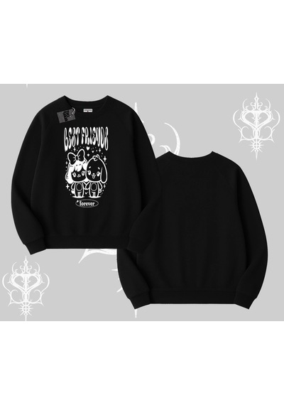 Biskilet Sweatshirt Best Friends Forever Baskılı Sevimli Tasarım Siyah
