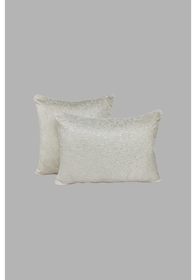 Kırlent Kılıfı Desenli Jakarlı Dokuma Kumaş 2'li 45x45 Ve 35x50 Çift Taraflı Biyeli Krem