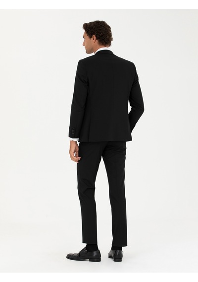 Cacharel Siyah Slim Fit Yün Karışımlı Yelekli Takım Elbise