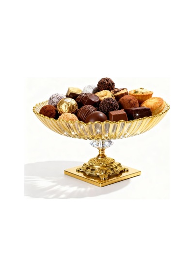Assa Bazaar Aurora Oval Gold Ayaklı Cam Servis & Sunumluk Tabak 25x35 Altın 25 X 37 Diğer