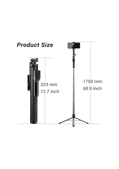 Bluetooth Kumandalı 175cm Tripod Selfie Çubuğu / Go Pro Uyumlu /