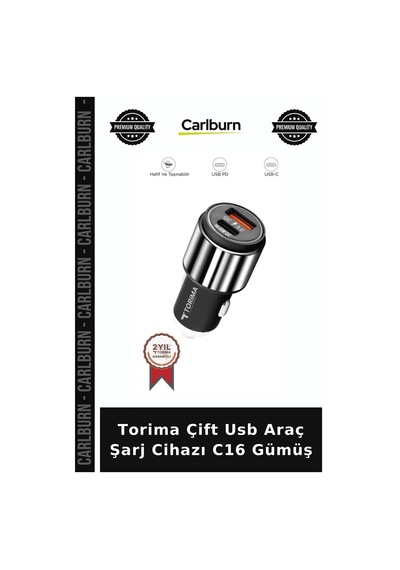 Özel Üretim Torima Çift Usb Araç Şarj Cihazı C16 Gümüş Enerji Aparatı Telefon Şarjı Taşıt Aksesuar