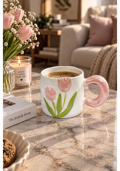 Nazen Lüsterli Pembe Porselen Kupa 480 Ml-7738 Çok Renkli