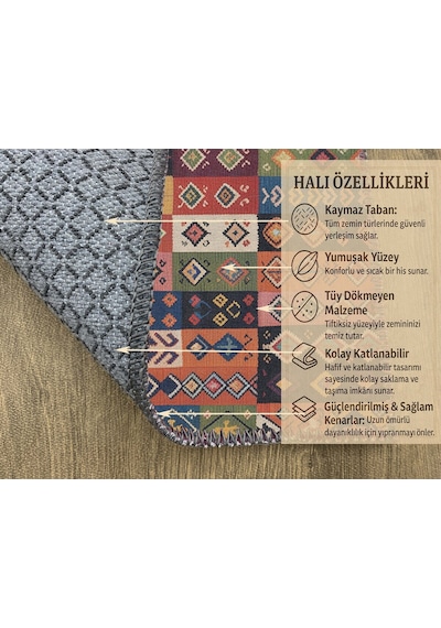 Turkıshrug Kıngdom Çok Renkli Geometrik Şekilli Şönil Halı Salon Ve Mutfak Halısı
