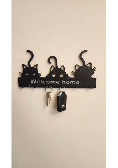 En-cag Kedili Welcome Home Anahtar Askısı Duvar Anahtarlığı Dekoratif Bss Standart